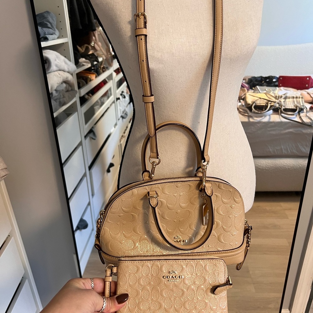 Coach Beige Embossed Leather Crossbody Bag and Wallet